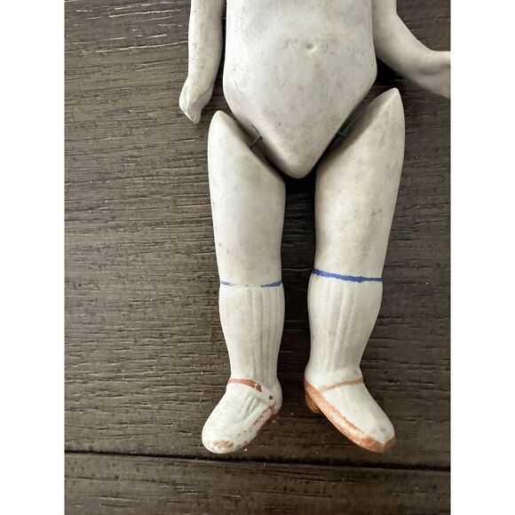 Antique Bisque Porcelain 7" Articulated Arms Legs Doll, RED Feet Made In Japan - Picture 12 of 13